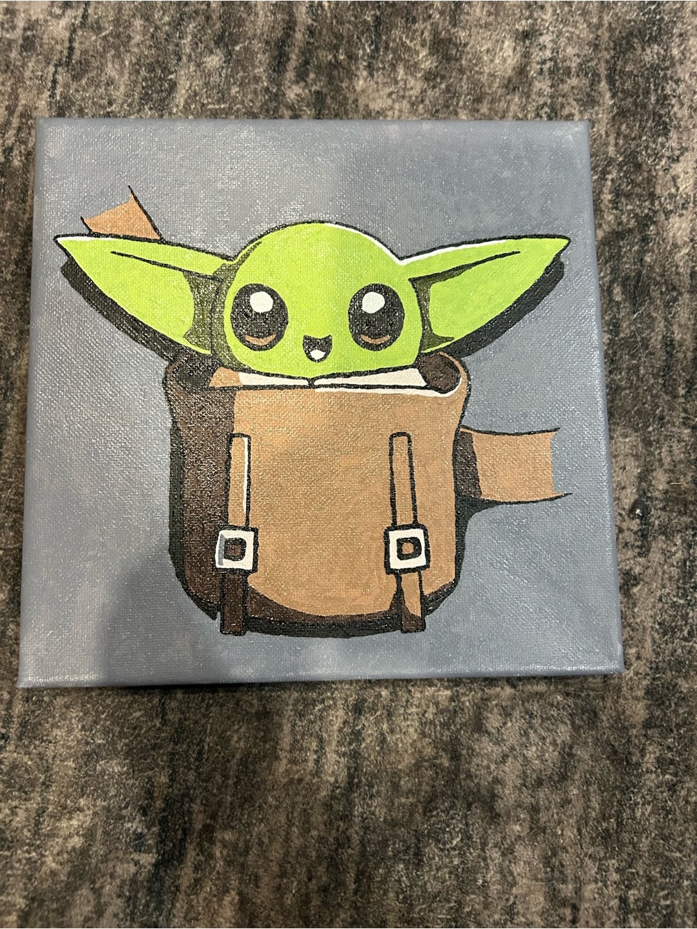 Cute Green Baby Alien Canvas Art with Brown Satchel